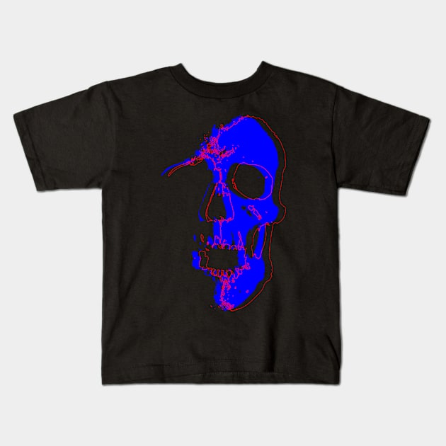 Neon Blue Skull Kids T-Shirt by CJ Ramirez